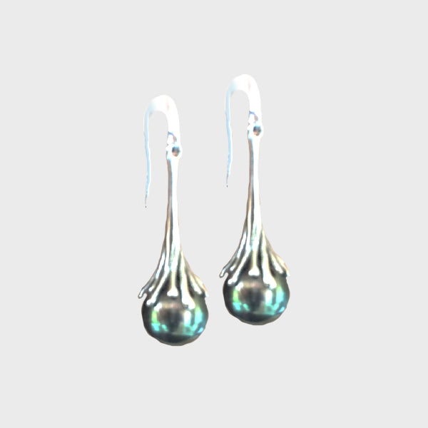 Tahitian Pearl Dangle Earrings in 14k White Gold