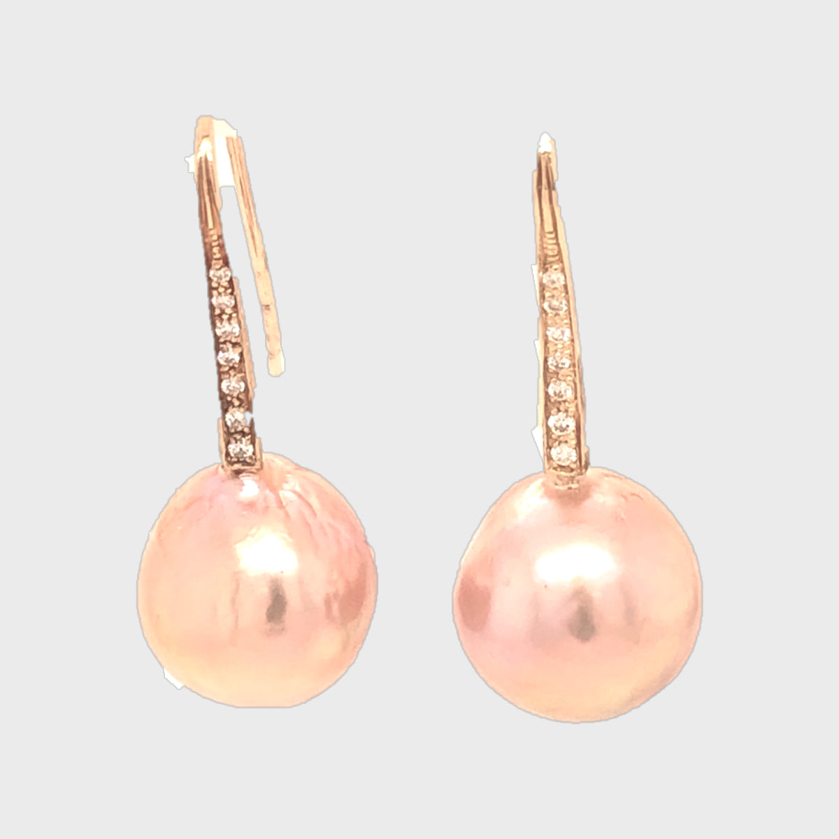 Pink Metallic Pearl Earrings With Diamonds