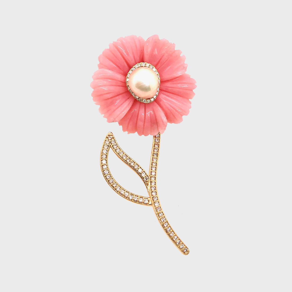 Pink Opal and Pearl Brooch
