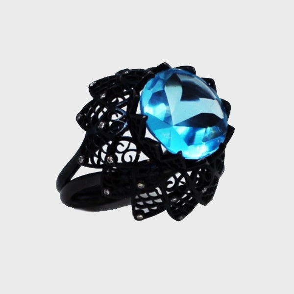 Black Lace Blue Topaz Ring