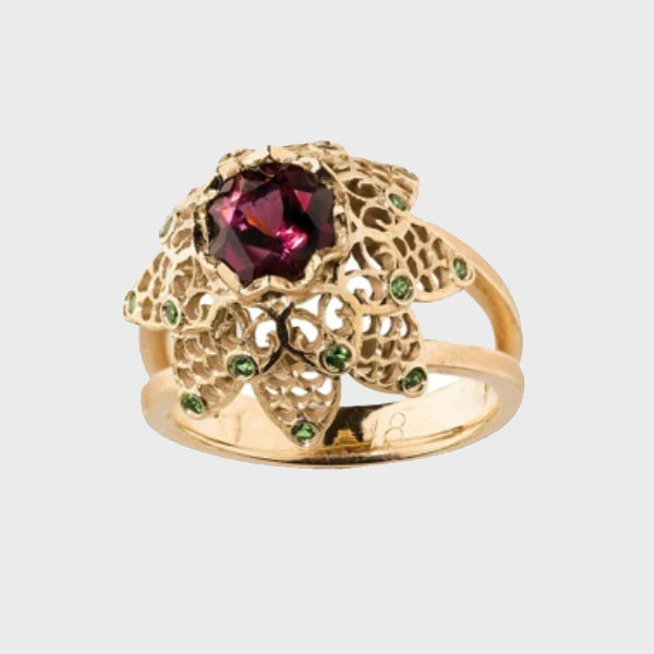 Lace Rhodolite Garnet Gold Ring