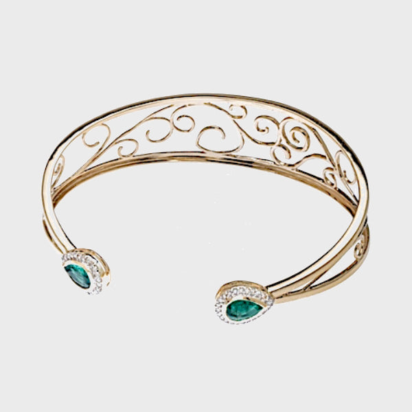 Emerald and Diamond Gold Scroll Bracelet